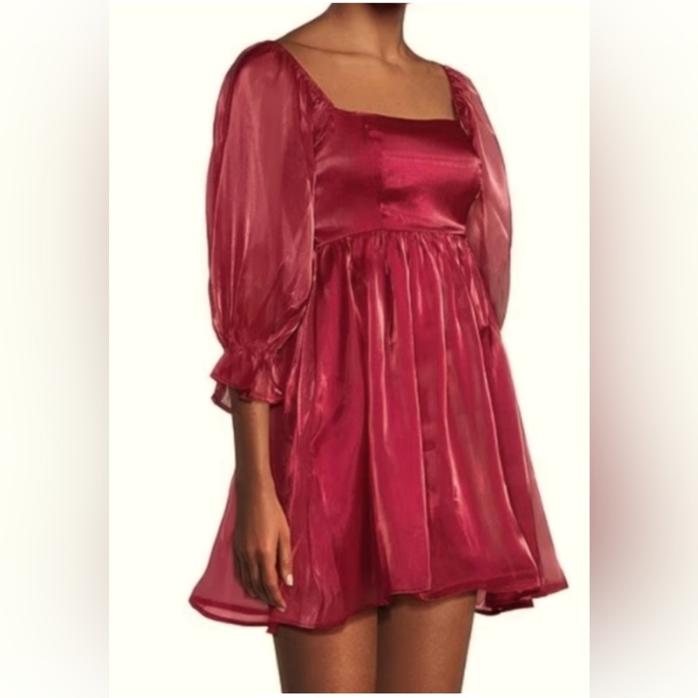 Thirty Thirty LA Chiffon Babydoll Dress Red Mini Medium Sexy Chic Shiny Red $69 - Picture 2 of 6